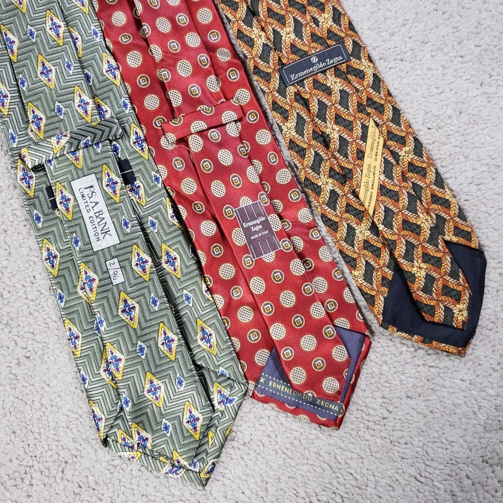 Lot‎ of 3 Designer Ties Ermenegildo Zegna and Jos A Bank Made in Italy Geometric